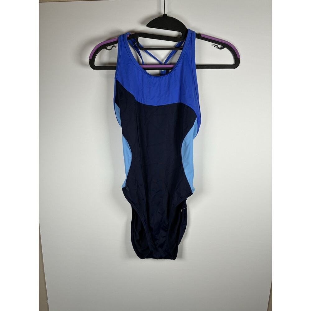 New Athleta Freestyle Colorblock One Piece Swimsuit Size 34 Navy Blue Swim